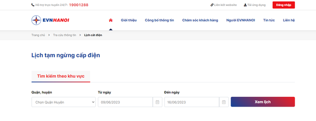 Tra cứu lịch cắt điện Hà Nội trên trang web EVNHANOI