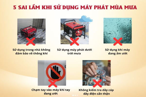 Các sai lầm khi sử dụng máy phát điện mùa mưa bão